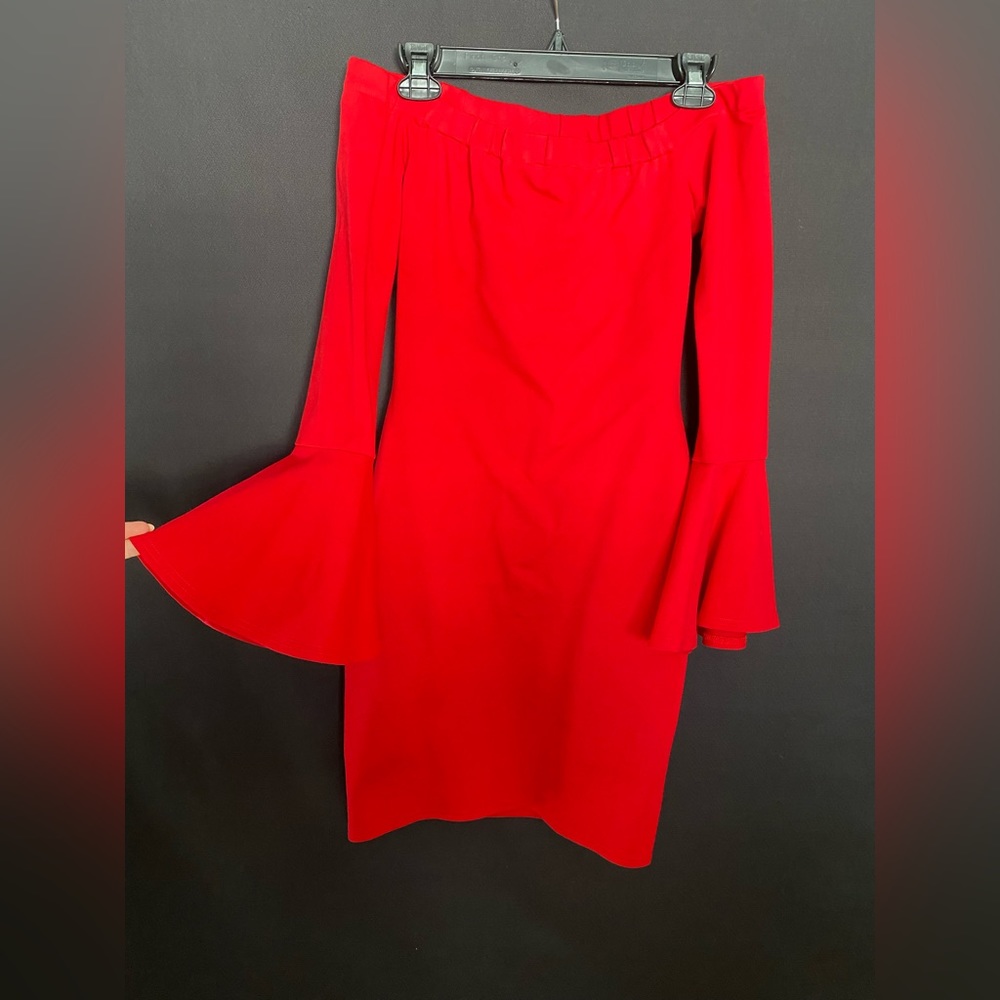 Off shoulder bright red dress